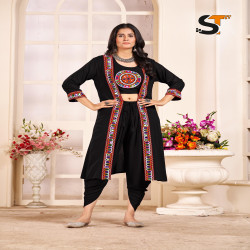 Rayon Mirror Work Navratri 3-Piece Dhoti Set